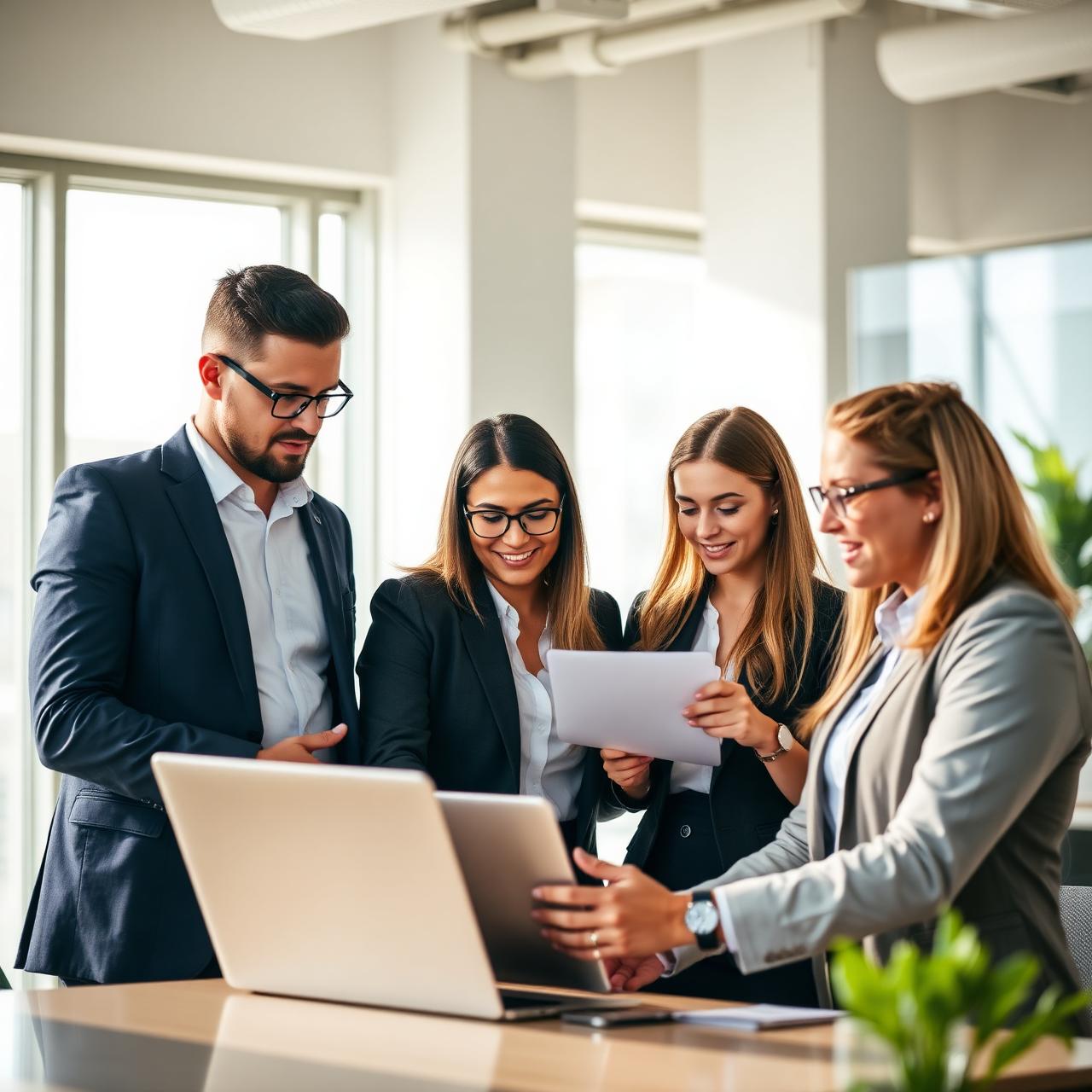 Equipe corporativa colaborando em escritório moderno